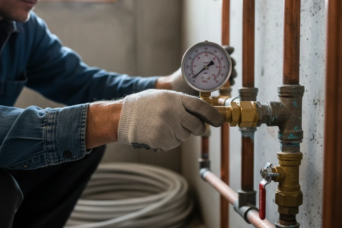 Pressure testing a repaired line during Water Line Repair in Mackinaw