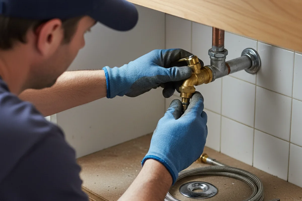 Shutoff valve and fitting work during Burst Pipe Repair in Mackinaw